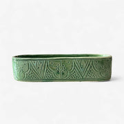 Discover Artisan Charm with This Handmade Green Embossed Serving Dish / Trough
