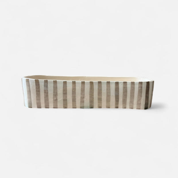 Handmade & Handpainted Neutral Striped Serving Dish / Trough