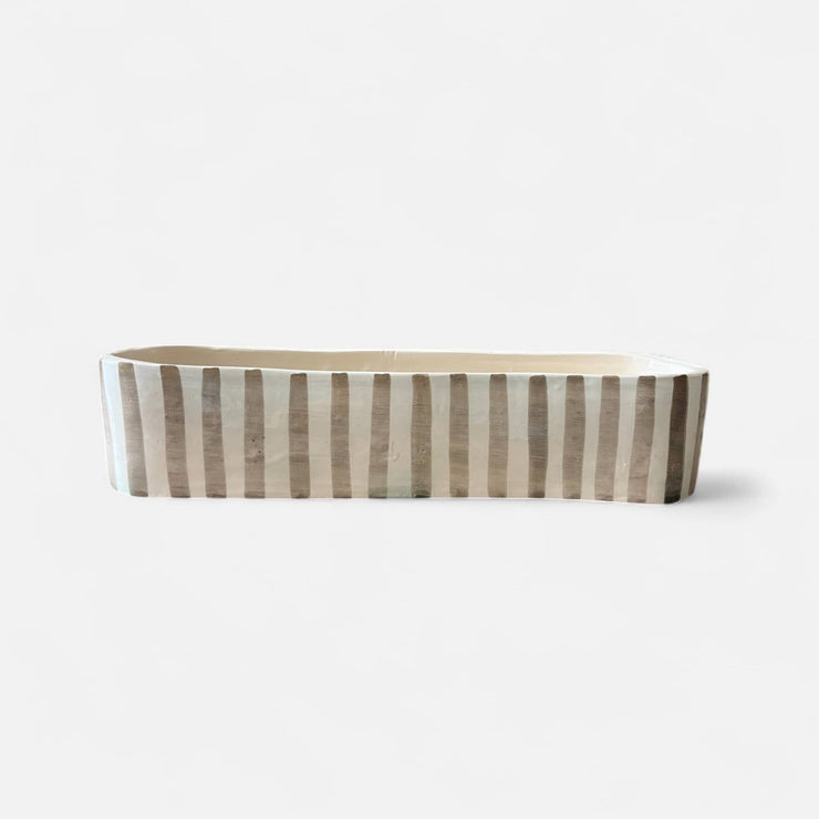 Handmade & Handpainted Neutral Striped Serving Dish / Trough