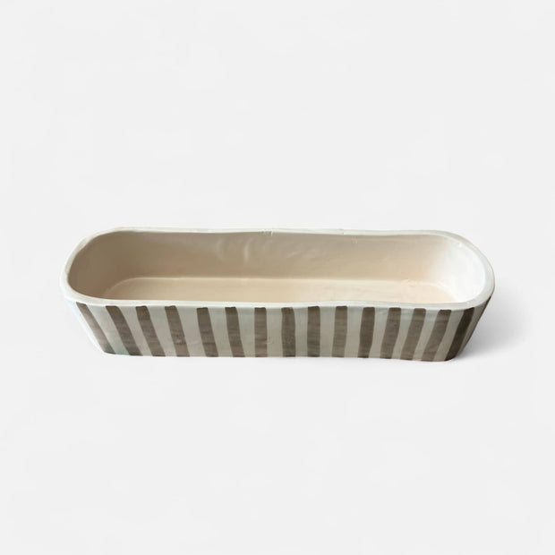 Handmade & Handpainted Neutral Striped Serving Dish / Trough
