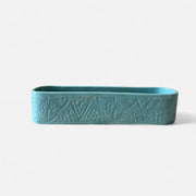 Discover Artisan Charm with This Handmade Aqua Embossed Serving Dish / Trough