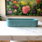 Discover Artisan Charm with This Handmade Aqua Embossed Serving Dish / Trough