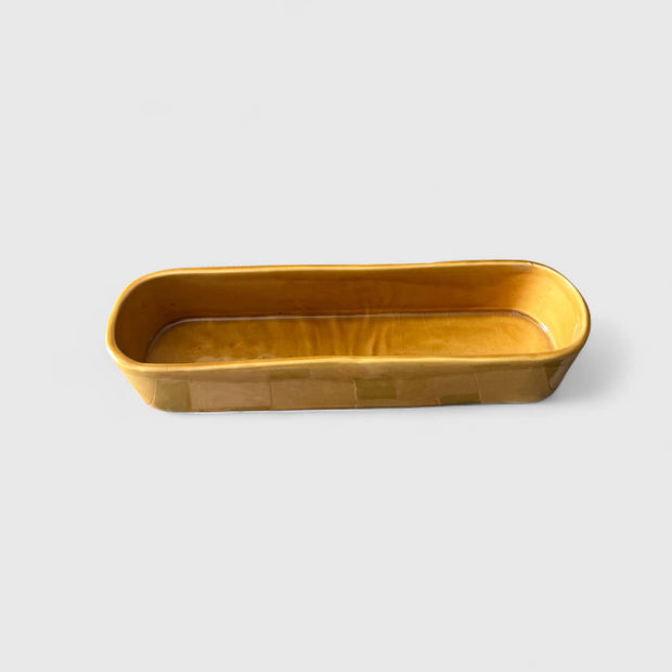 yellow glazed serving dish 