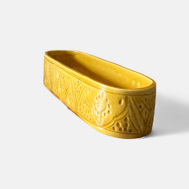 Discover Artisan Charm with This Handmade Yellow Embossed Serving Dish / Trough