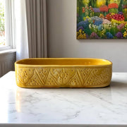 Discover Artisan Charm with This Handmade Yellow Embossed Serving Dish / Trough