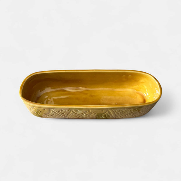 Discover Artisan Charm with This Handmade Yellow Embossed Serving Dish / Trough