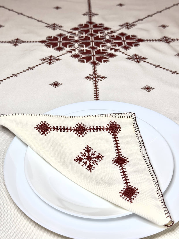 Burgundy Hand Embroidered Table cloth and napkins, a magnificent decoration to add a Moroccan touch to your home. - handmade by Moroccantastics - embroidered