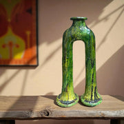 Handmade Tamegroute Double-Leg Vase – Moroccan Green Pottery (57 cm)
