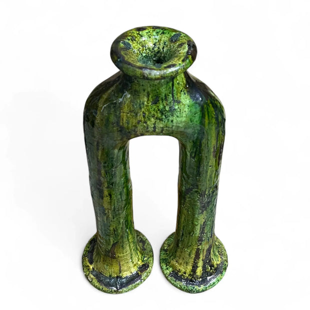 Handmade Tamegroute Double-Leg Vase – Moroccan Green Pottery (57 cm)