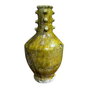 Handmade yellow Tamegroute vase with decorative knobs on the neck, Moroccan pottery