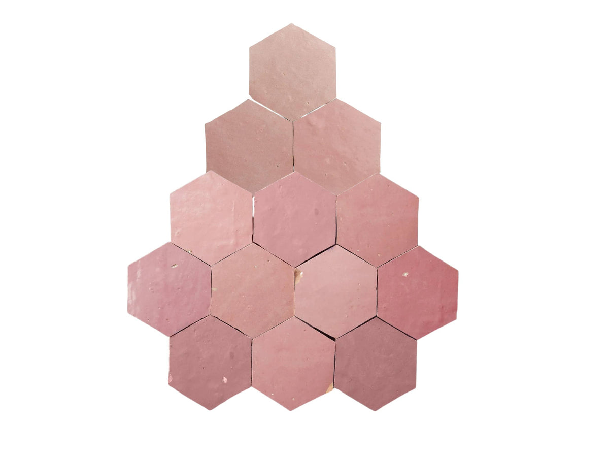 Pink Hexagon Zellige Tiles in a Kitchen Backsplash
