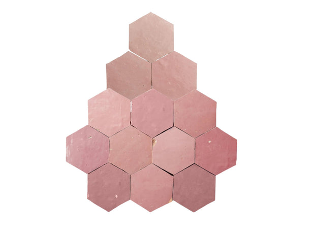 Pink Hexagon Zellige Tiles in a Kitchen Backsplash