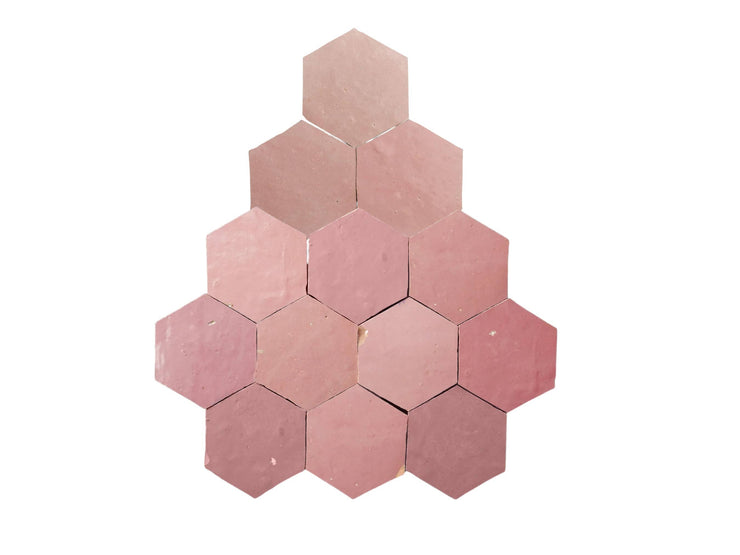 Pink Hexagon Zellige Tiles in a Kitchen Backsplash