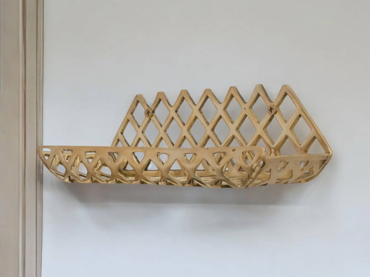 Handcrafted Unlacquered Brass Wall Shelf for Shower - Grid Bathroom Shelf