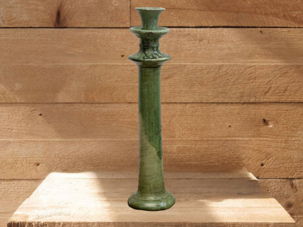 Handcrafted Moroccan Green Tamegroute Large Candlestick Holder