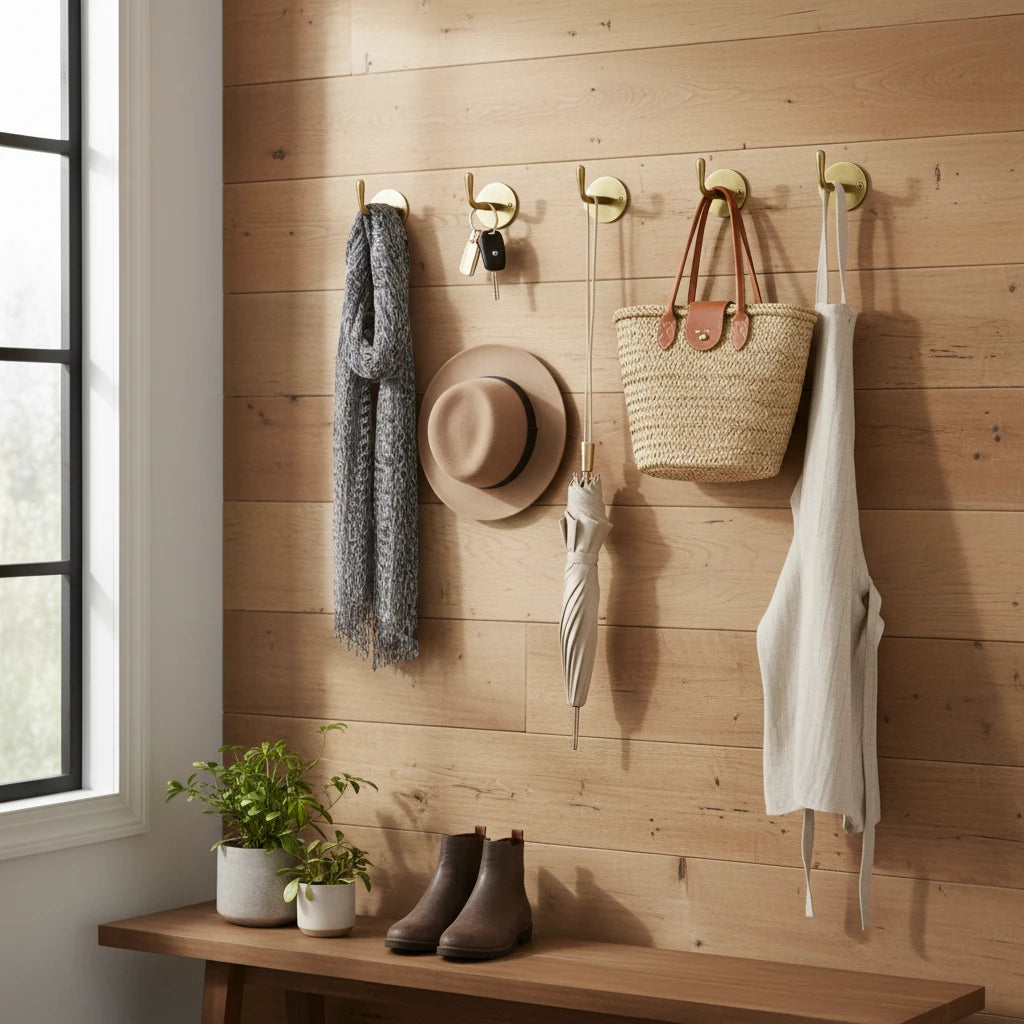 rustic brass hook wall mounted robe holder