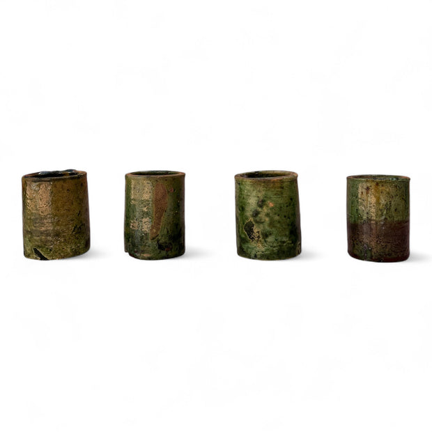 Authentic Tamegroute Green Glazed Cups (Set of 6 - 6 cm H x 5 cm Dia)
