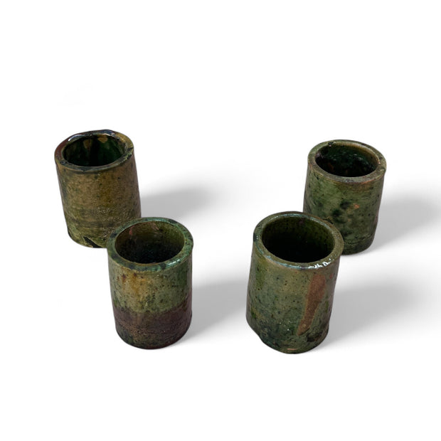 Authentic Tamegroute Green Glazed Cups (Set of 6 - 6 cm H x 5 cm Dia)