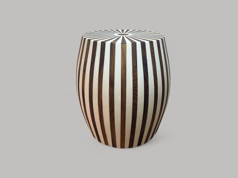 Round Walnut Wood and White Resin Side Table