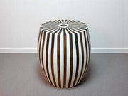 Round Walnut Wood and White Resin Side Table
