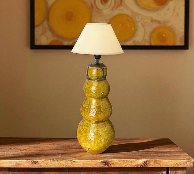 Gourd-Shaped Tamegroute Floor Lamp in Ochre Yellow – 67 cm