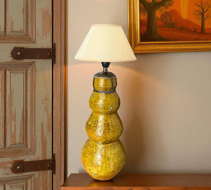 Gourd-Shaped Tamegroute Floor Lamp in Ochre Yellow – 67 cm
