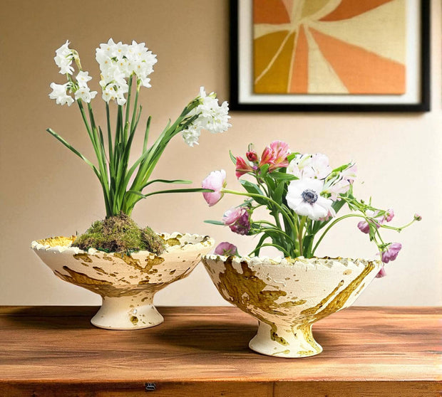 Splatter Yellow Moroccan Footed Bowls – Handcrafted Tamegroute Pottery for Table or Planting (6"–12")