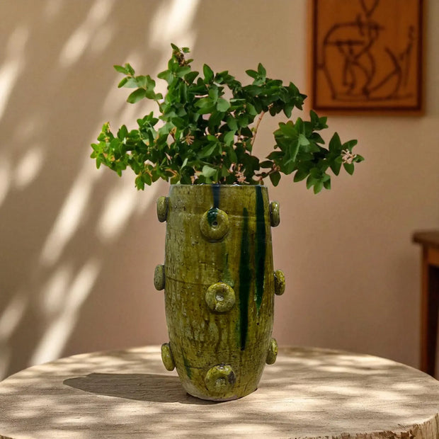 Tamegroute Yellow Spiked Vase – Handmade Moroccan Ceramic (30 cm)