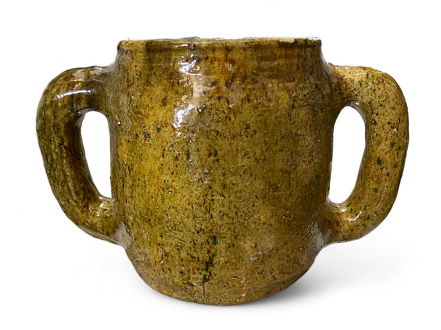 Handmade Moroccan Vintage Shaded Ochre Glaze Tamegroute Holder Planter/Pot: Unique Ceramic Pottery for Plants
