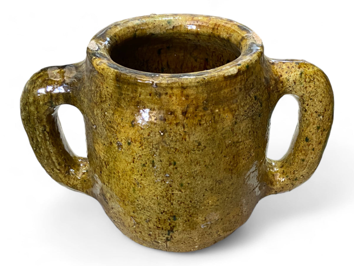 Handmade Moroccan Vintage Shaded Ochre Glaze Tamegroute Holder Planter/Pot: Unique Ceramic Pottery for Plants