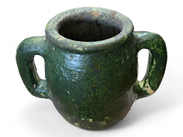 Handmade Moroccan Vintage Shaded Green Glaze Tamegroute Holder Planter/Pot: Unique Ceramic Pottery for Plants
