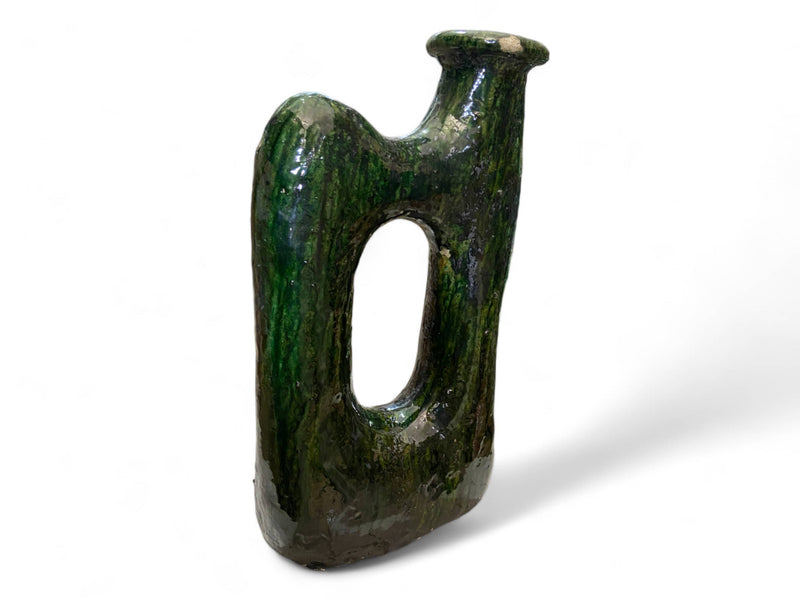 Handcrafted Moroccan Green Glazed Tamegroute Picasso Candlestick Sculpture