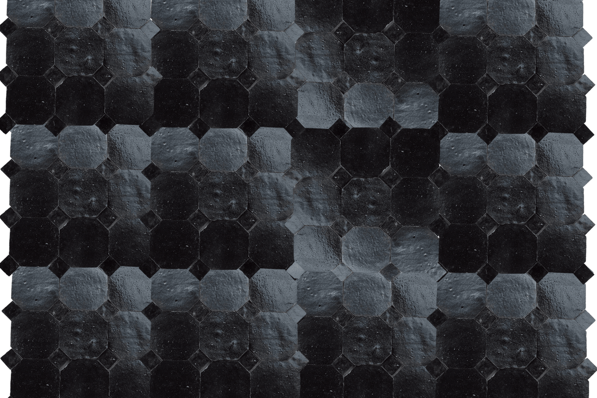 Handcrafted Black Moroccan Zellige Tiles – Octagon & Bouchon Patterns