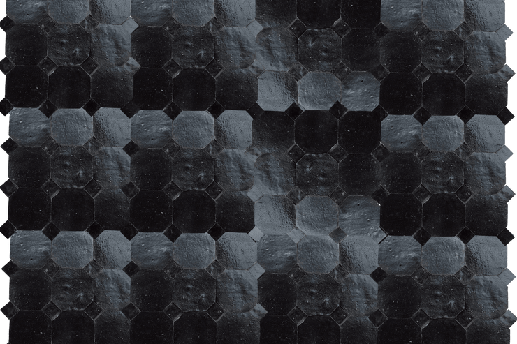 Handcrafted Black Moroccan Zellige Tiles – Octagon & Bouchon Patterns
