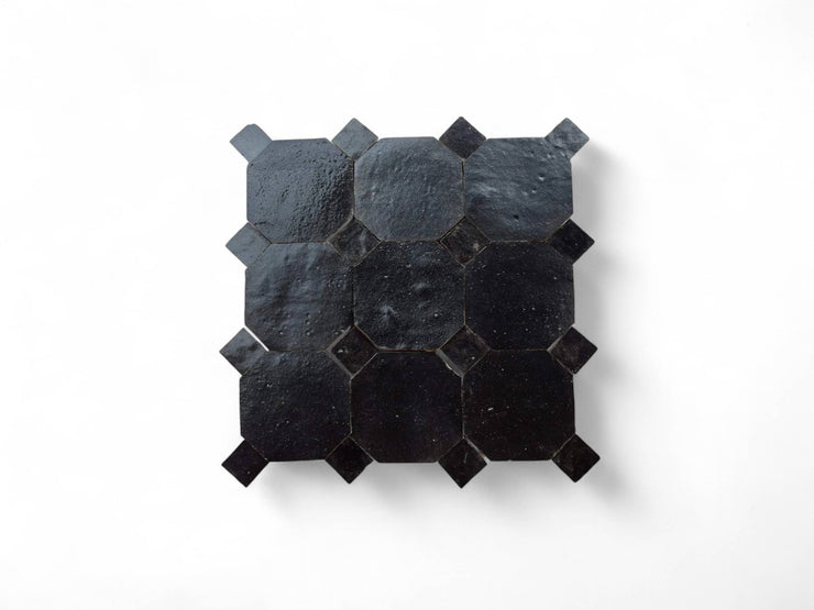 Handcrafted Black Moroccan Zellige Tiles – Octagon & Bouchon Patterns