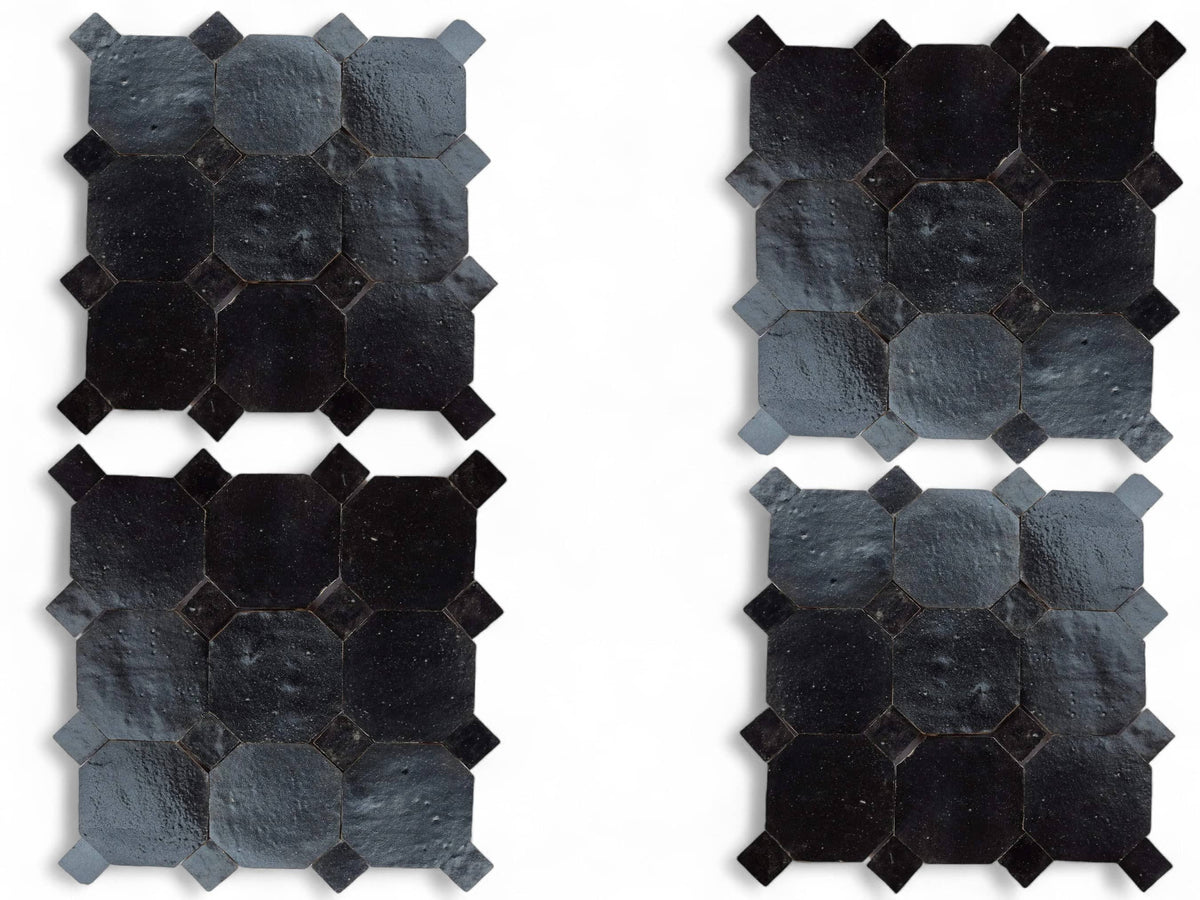 Handcrafted Black Moroccan Zellige Tiles – Octagon & Bouchon Patterns