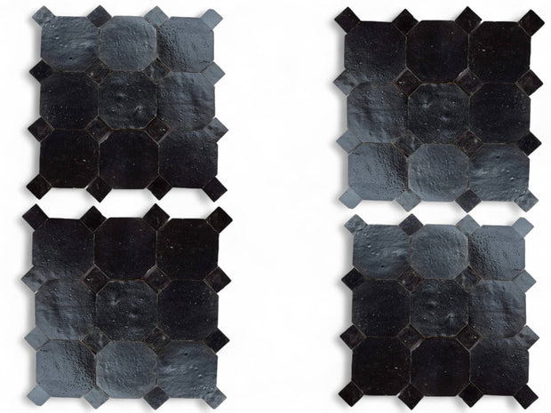 Handcrafted Black Moroccan Zellige Tiles – Octagon & Bouchon Patterns
