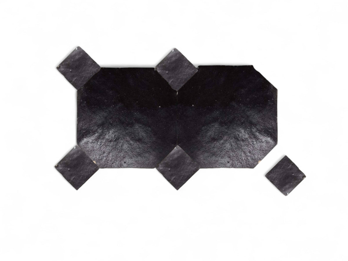 Handcrafted Black Moroccan Zellige Tiles – Octagon & Bouchon Patterns