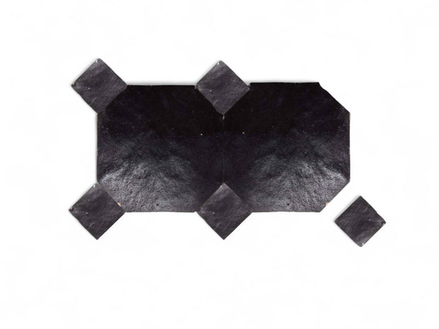 Handcrafted Black Moroccan Zellige Tiles – Octagon & Bouchon Patterns