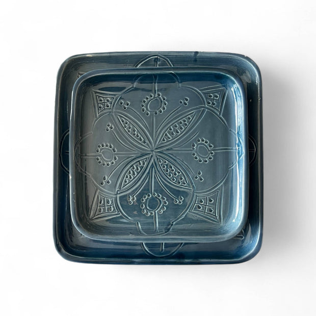Premium Hand-Engraved Deep Cobalt Blue Moroccan Square Plate (Available in 3 Sizes)