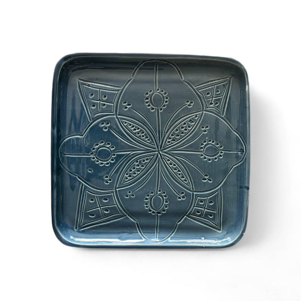 Premium Hand-Engraved Deep Cobalt Blue Moroccan Square Plate (Available in 3 Sizes)