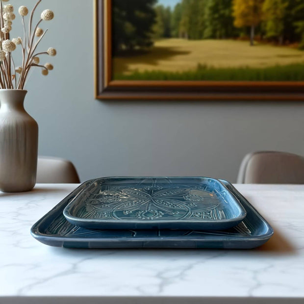 Premium Hand-Engraved Deep Cobalt Blue Moroccan Square Plate (Available in 3 Sizes)