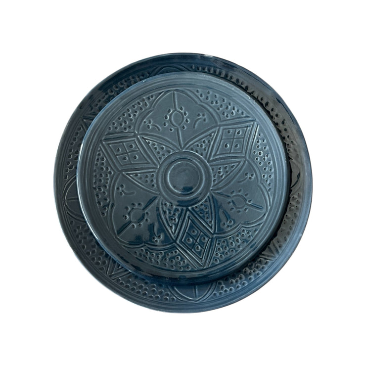 Premium Hand-Engraved Deep Cobalt Blue Moroccan Plates with Floral Motifs (Set of 2 - 20/25 cm)