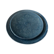 Premium Hand-Engraved Deep Cobalt Blue Moroccan Plates with Floral Motifs (Set of 2 - 20/25 cm)