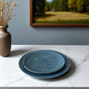 Premium Hand-Engraved Deep Cobalt Blue Moroccan Plates with Floral Motifs (Set of 2 - 20/25 cm)