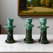Handmade & Glazed Multi-Toned Green Candle Holder (16 cm)