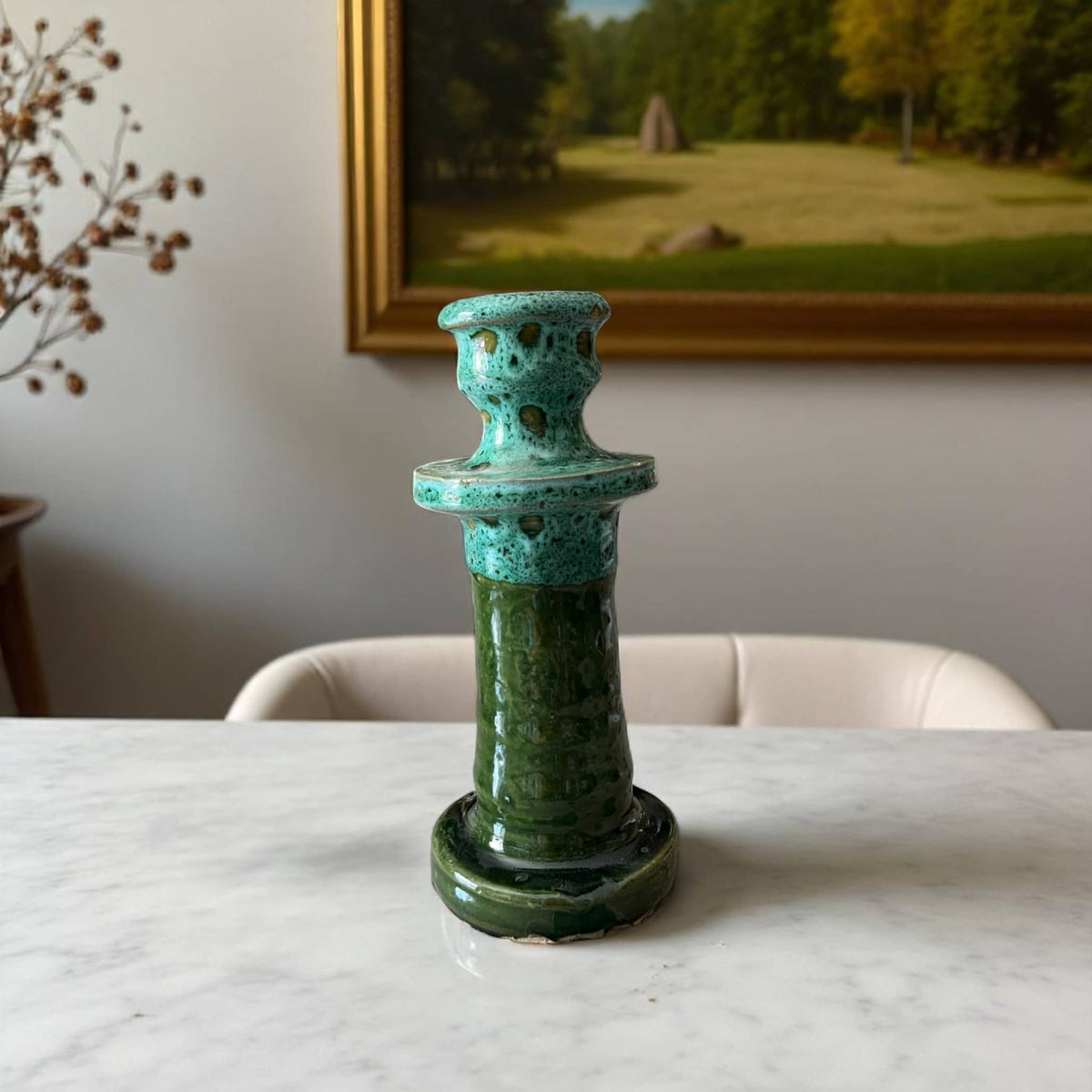 Handmade & Glazed Multi-Toned Green Candle Holder (16 cm)