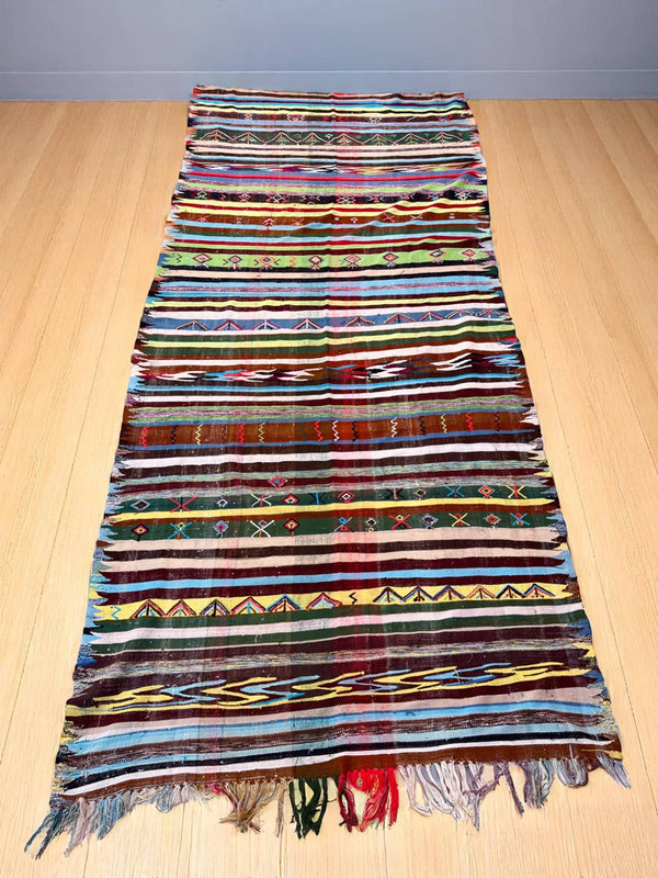 Handwoven Moroccan Striped Rug (11.4 x 4.8 ft)