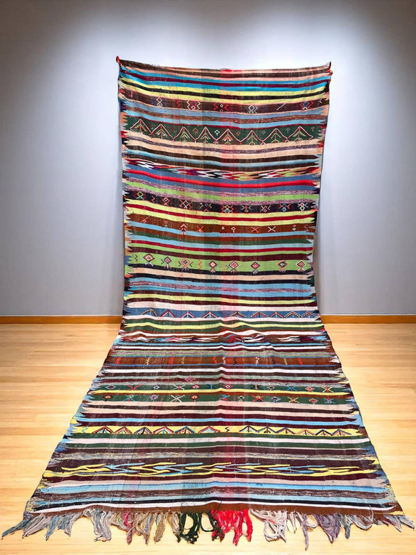 Handwoven Moroccan Striped Rug (11.4 x 4.8 ft)