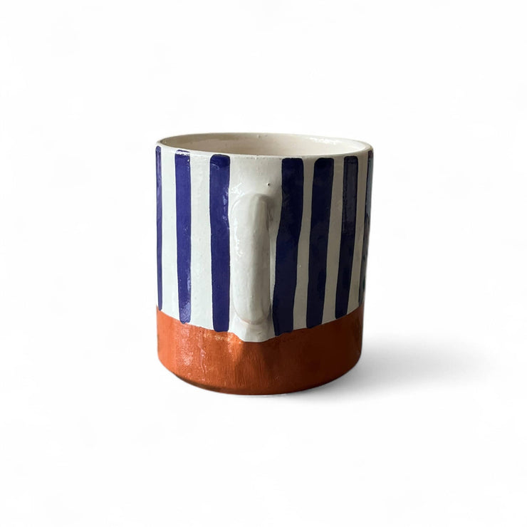 Handpainted Terracotta & Blue Striped Tumbler (9 cm H x 8 cm Dia)